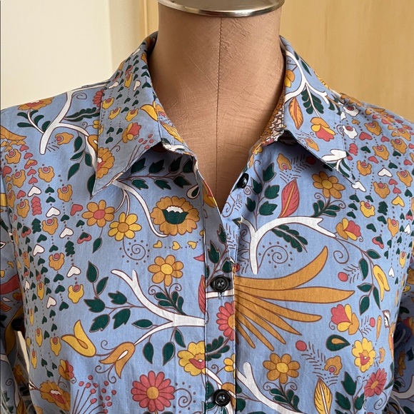 BODEN "Kitty" Cottage Garden Party Birds/Floral Full Skirt Cotton Shirtdress 10P - Picture 4 of 16